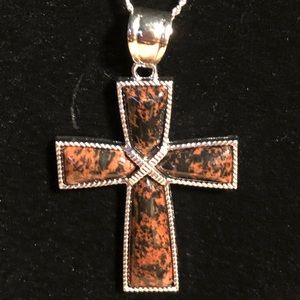 NWT Handcrafted Mahogany Obsidian Cross Pendant